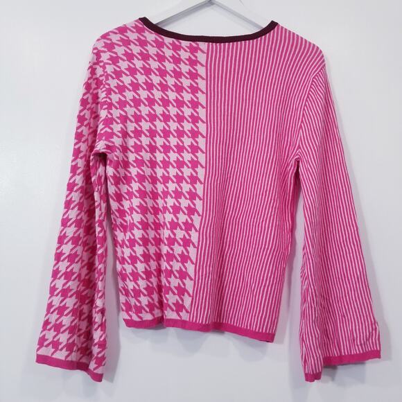 Anthropologie Dolan Striped and Houndstooth Pink Sweater - Picture 4 of 11
